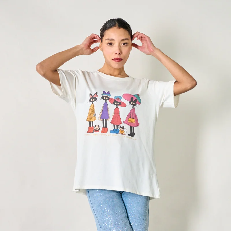 Cartoon cat graphic t-shirt with playful design wholesale Street