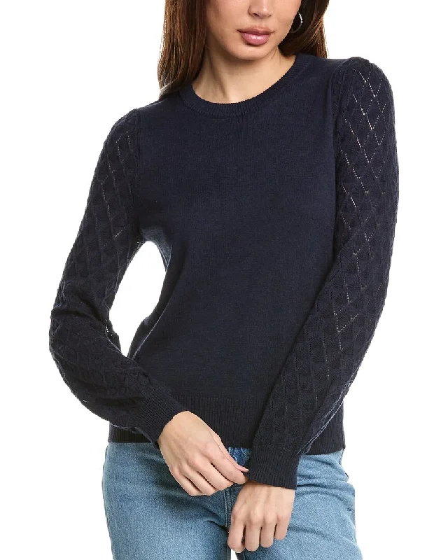 Hannah Rose Diamond Sleeve Cashmere-Blend Sweater Cashmere