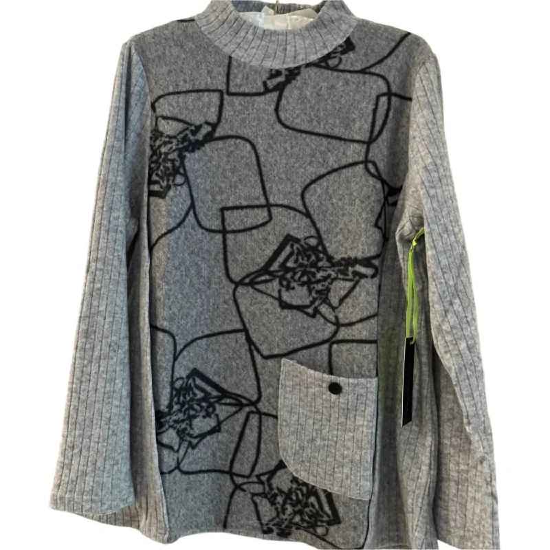 Mix Media Front Sweater In Grey Sophisticated Women's 