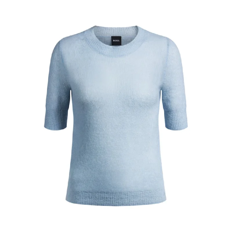 Cropped-sleeve knitted sweater in textured wool Youthful Women's Pop