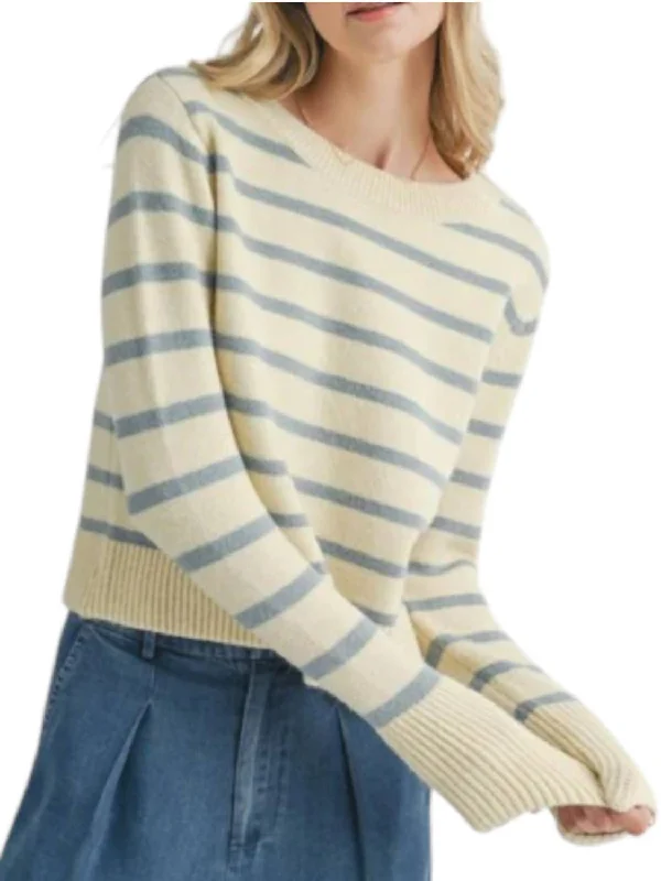 Sheri Striped Sweater In Cream/sky Blue French