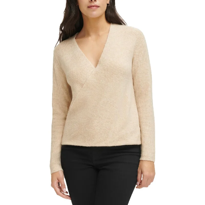 Womens Crossover Front Long Sleeve V-Neck Sweater Cool Women's Distressed