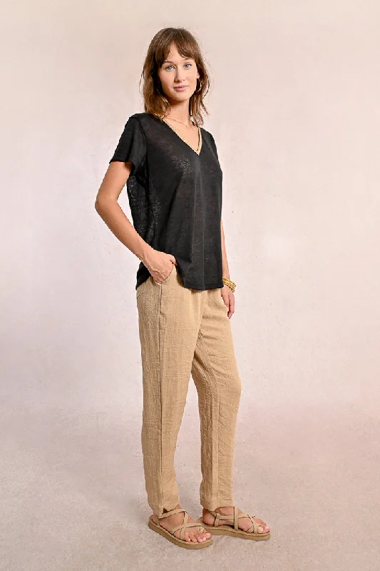 Molly Bracke V Neck Black Tee Traditional Women's 