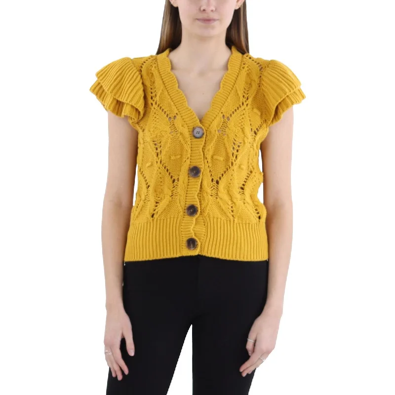Womens Open Stitch Button Up Cardigan Sweater Gym