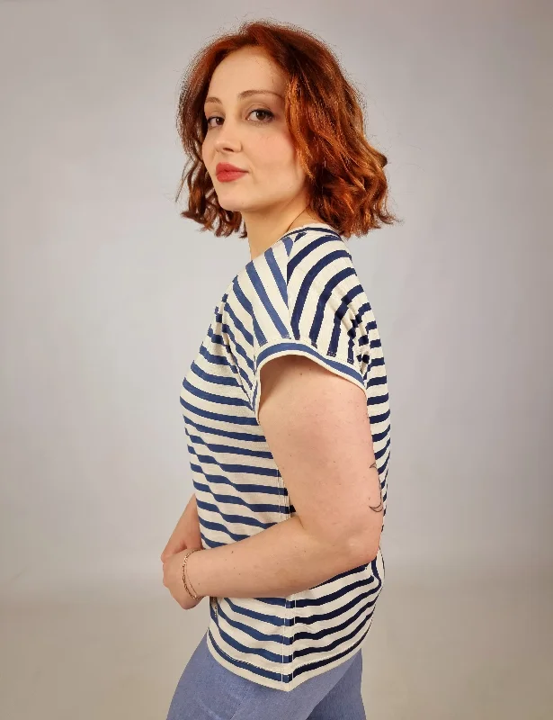 Md'M Blue Stripe T shirt Bohemian Women's Free
