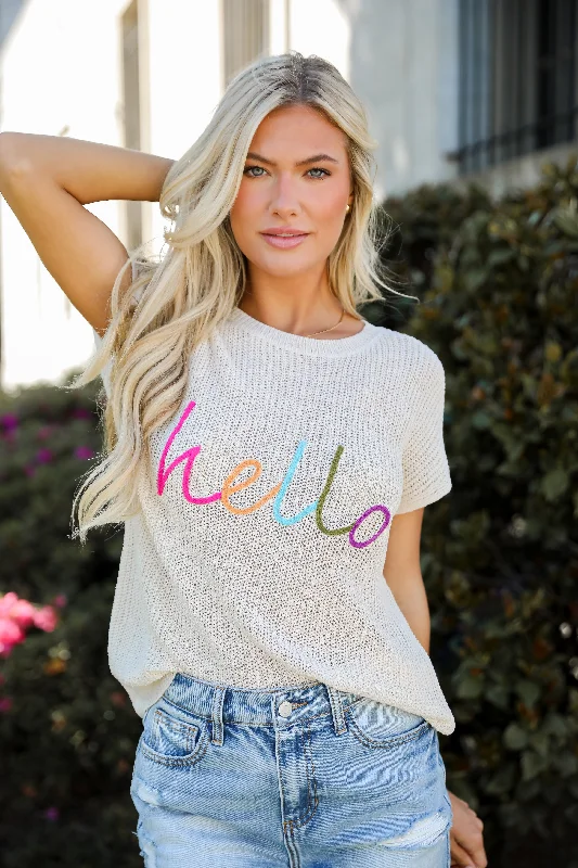 Hello Cream Lightweight Knit Top Elegant Women's 