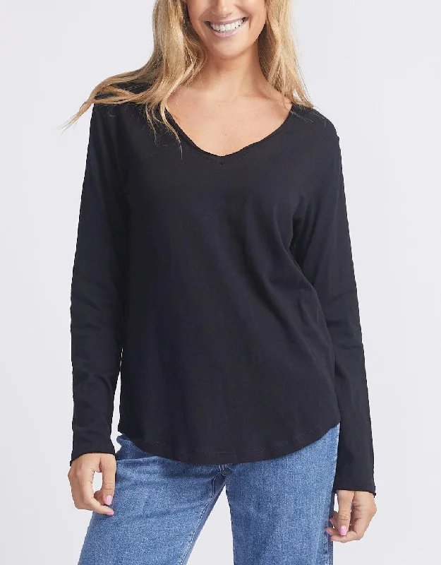 Original V-Neck Long Sleeve T-Shirt - Black Youthful Women's Anime - inspired