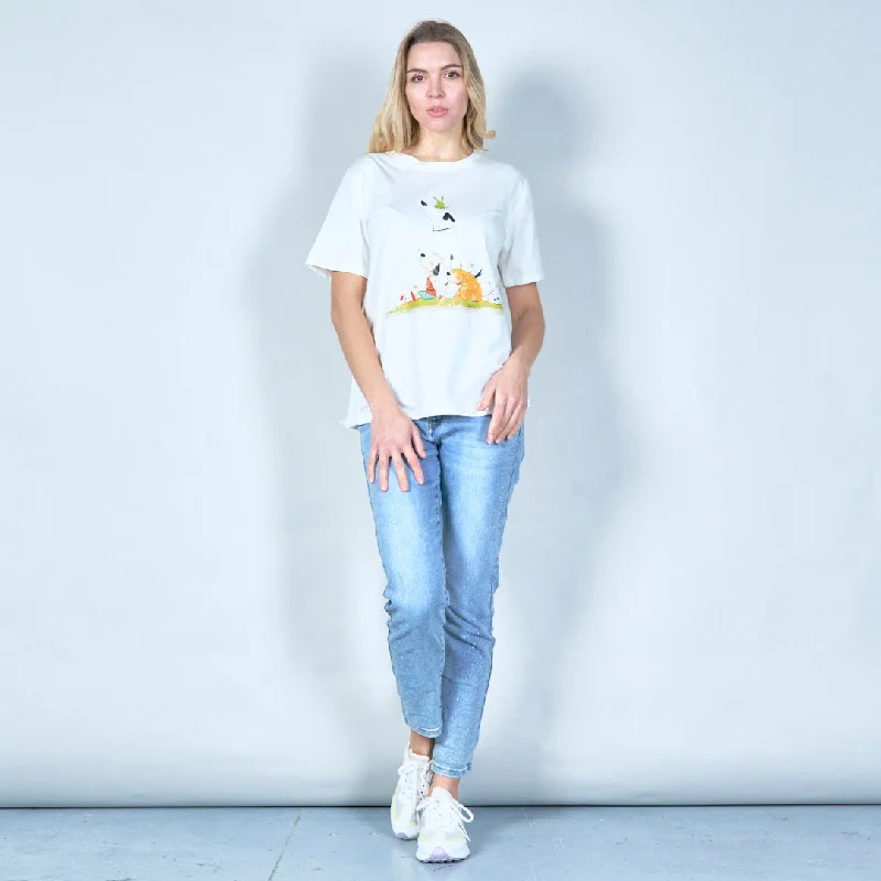 Playful dog trio graphic tee wholesale Monochromatic Office Style