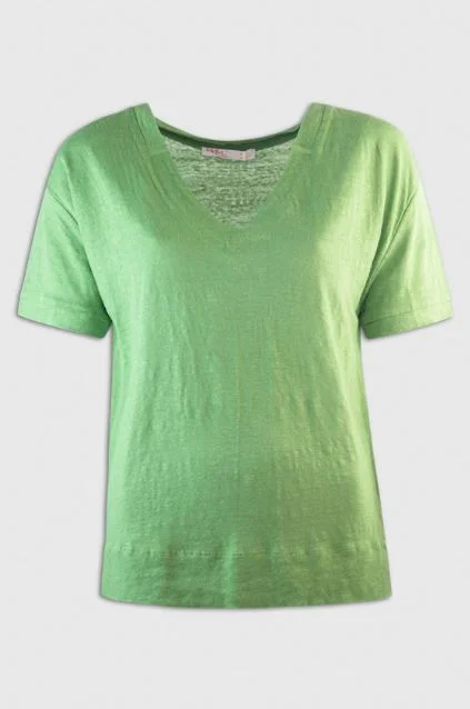 Md'M Short Sleeved LInen Green T Shirt Modern Women's 