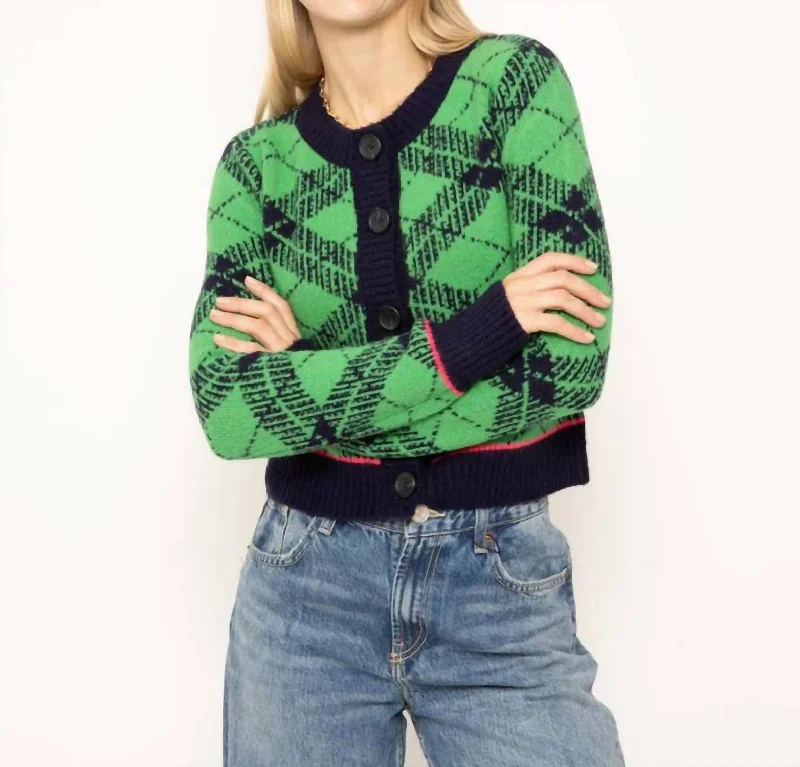 Goldie Plaid Cardigan In Green Unique Women's Upcycled