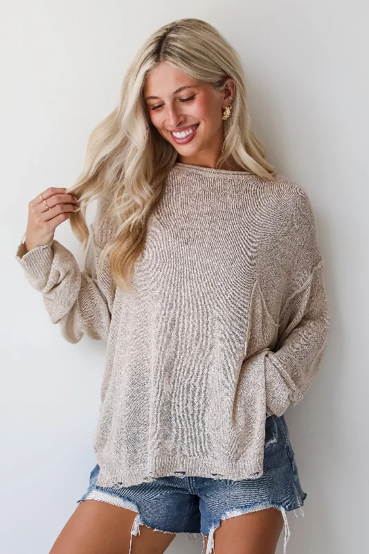 Undeniably Comfy Taupe Lightweight Knit Sweater Sustainable Organic
