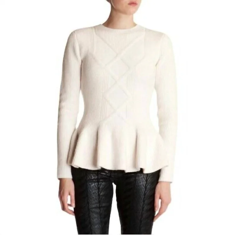 Ohavia Soft Cotton Wool Peplum Sweater In Ivory Sophisticated Women's Tailored