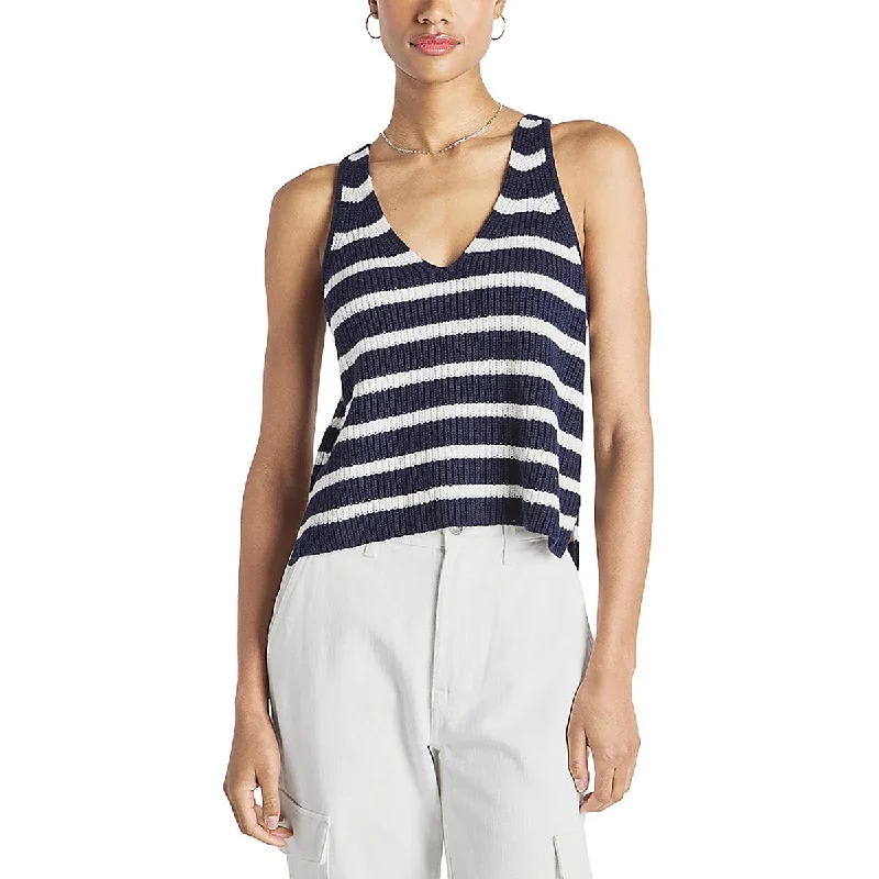 Womens Striped V-Neck Tank Top Sweater Feminine Women's Style 