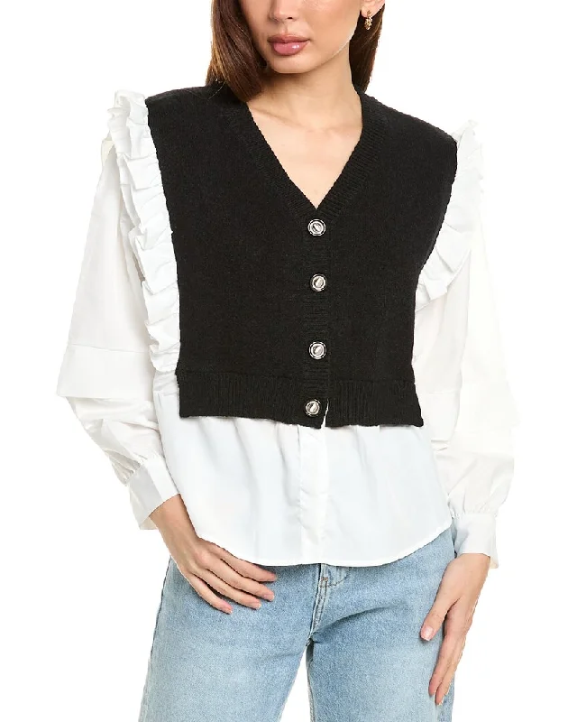 Gracia Spliced Twofer Sweater Trendy Women's Oversized