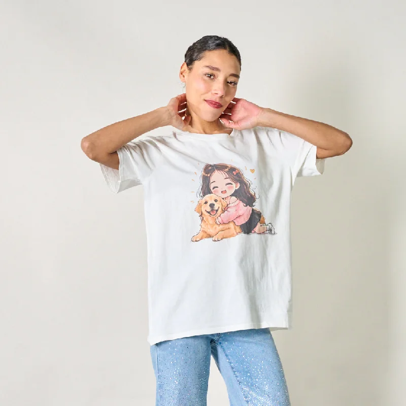Cartoon graphic t-shirt with girl and dog print wholesale Contemporary 