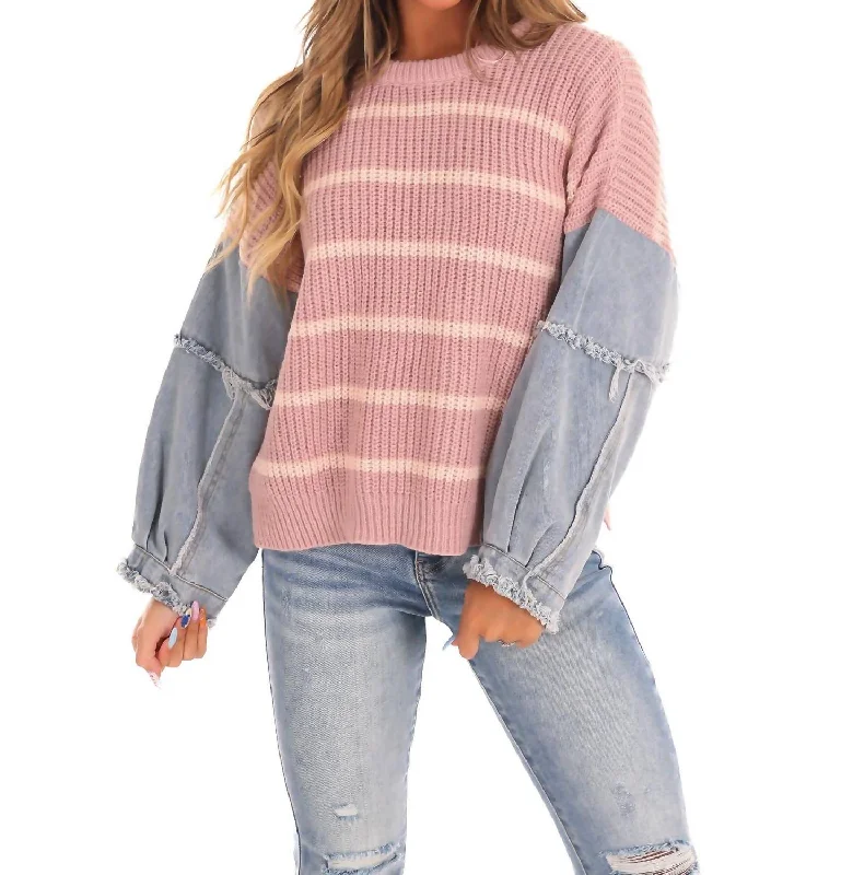 Chill Chaser Stripe Sweater In Lavender Refined Women's Hand - crafted
