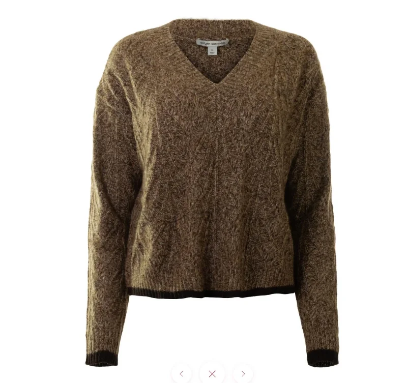 Boxy Shell Stitch Tipped V-Neck Top In Brownstone Combo Sporty Women's Tennis