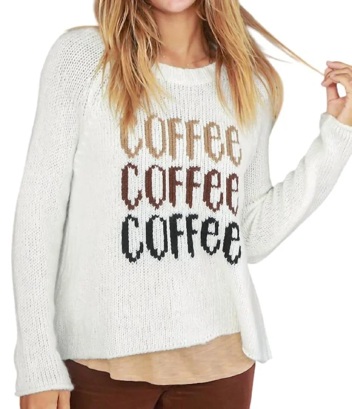Coffee Raglan Crew Sweater In White Preppy Women's College
