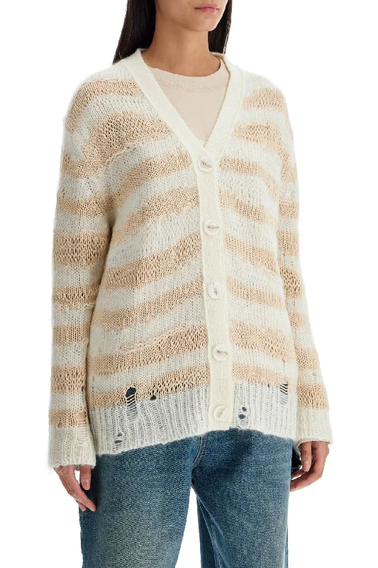 Acne Studios Striped Distressed Cardigan With Preppy Women's College