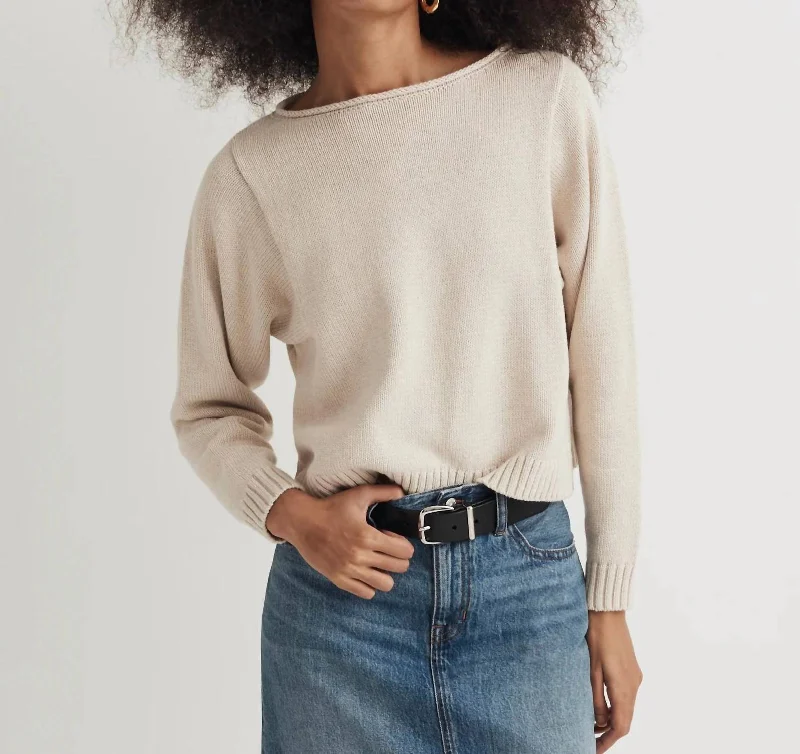 Rolled-Neck Pullover Sweater Top In Heather Cream Modern Women's 