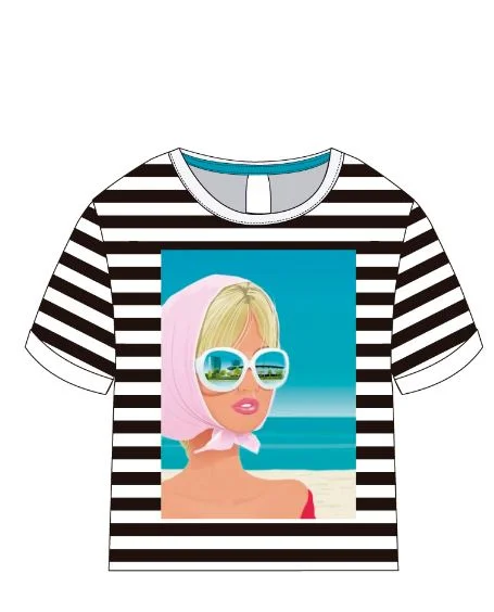 Md'M Barbie Face Striped T-Shirt Casual Women's Loose - fitting