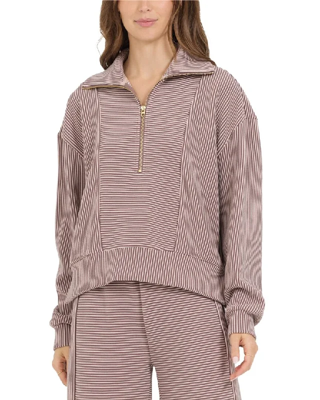 Vintage Havana Stripe Cord Fleece 1/4-Zip Pullover Earthy Women's 