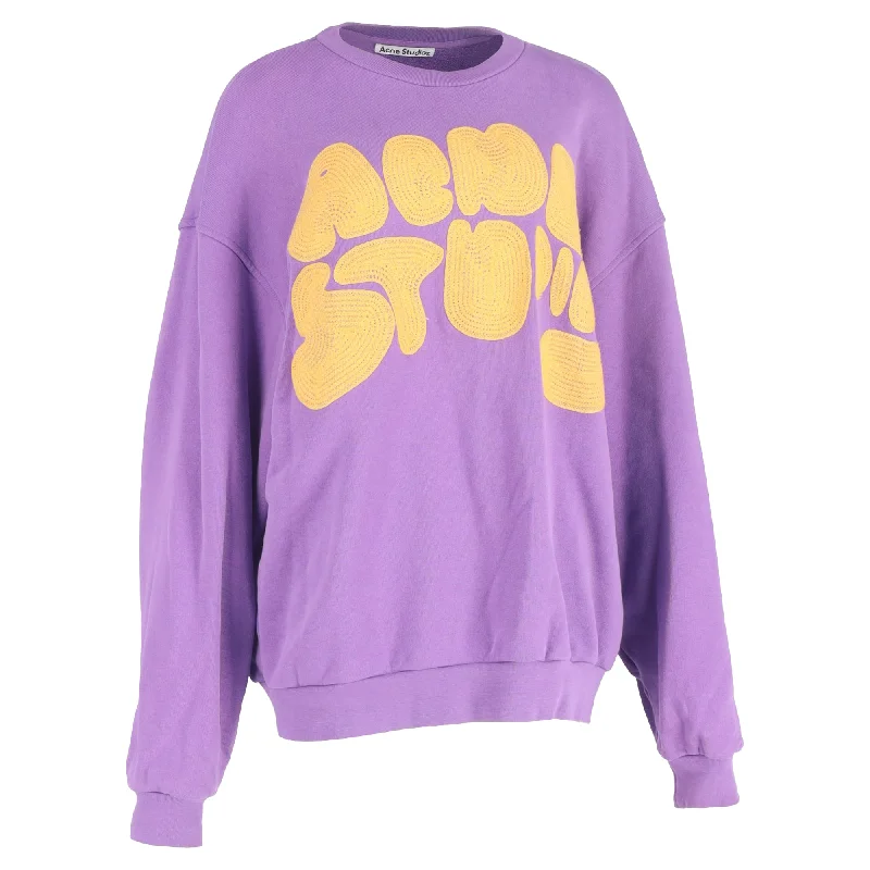 Acne Studios Bubble Logo Crewneck Sweater in Purple Cotton Stylish Women's Neon