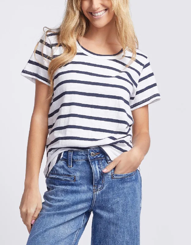 Original Round Neck T-Shirt - Navy/White Stripe Vintage Women's 1970S 