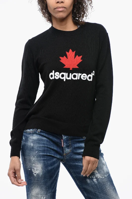 Dsquared2 Virgin Wool Crew-neck Sweater with Embossed Logo Sleek Women's 