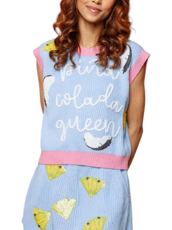 Pina Colada Sweater Vest In Blue Refined Women's Hand - crafted