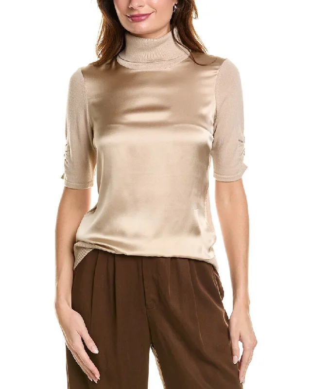 Elie Tahari Satin Front Wool & Cashmere-Blend Sweater Polished Women's Silk