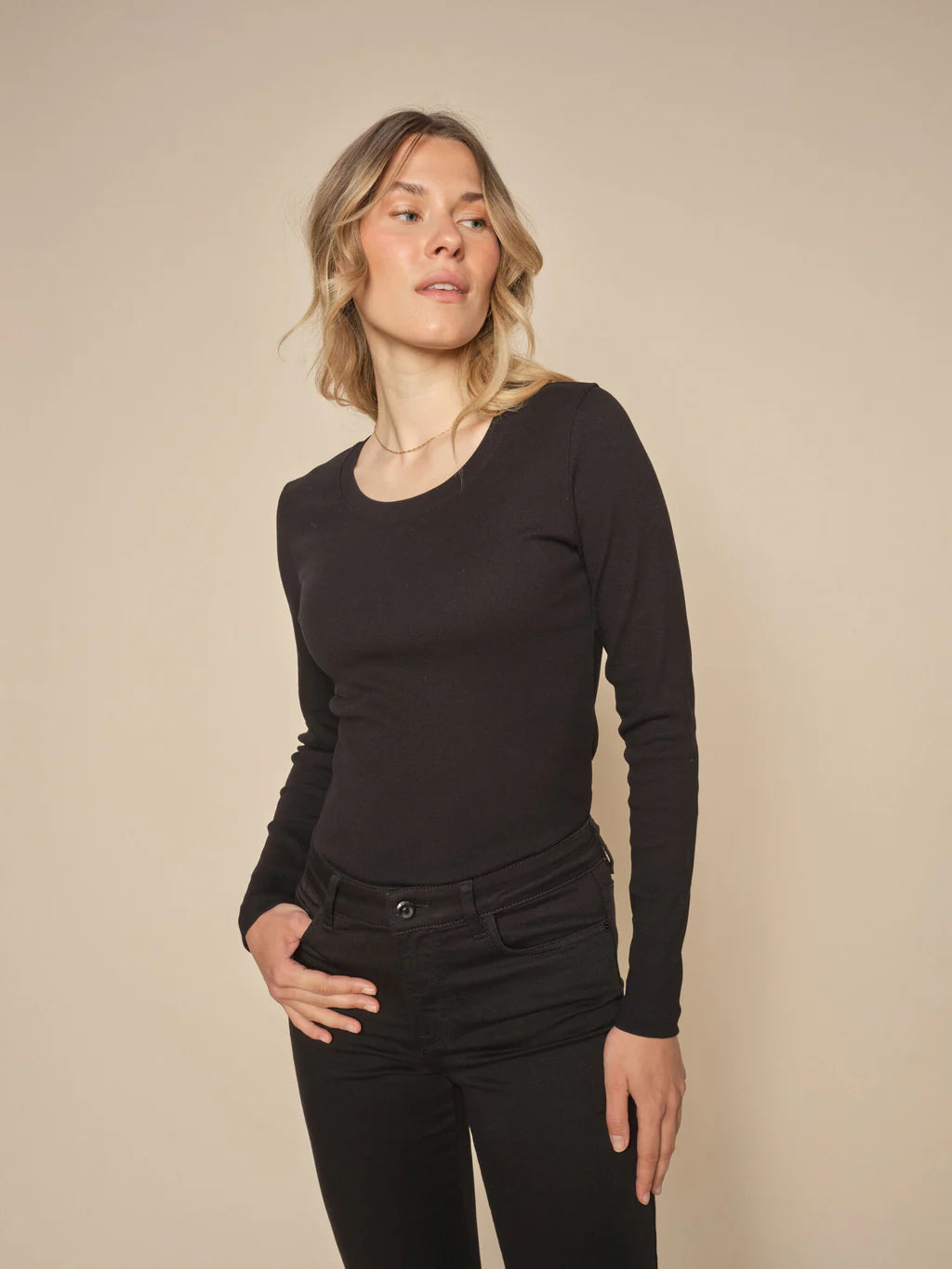 Mos Mosh Salute Black O-LS Rib Tee Relaxed Women's 