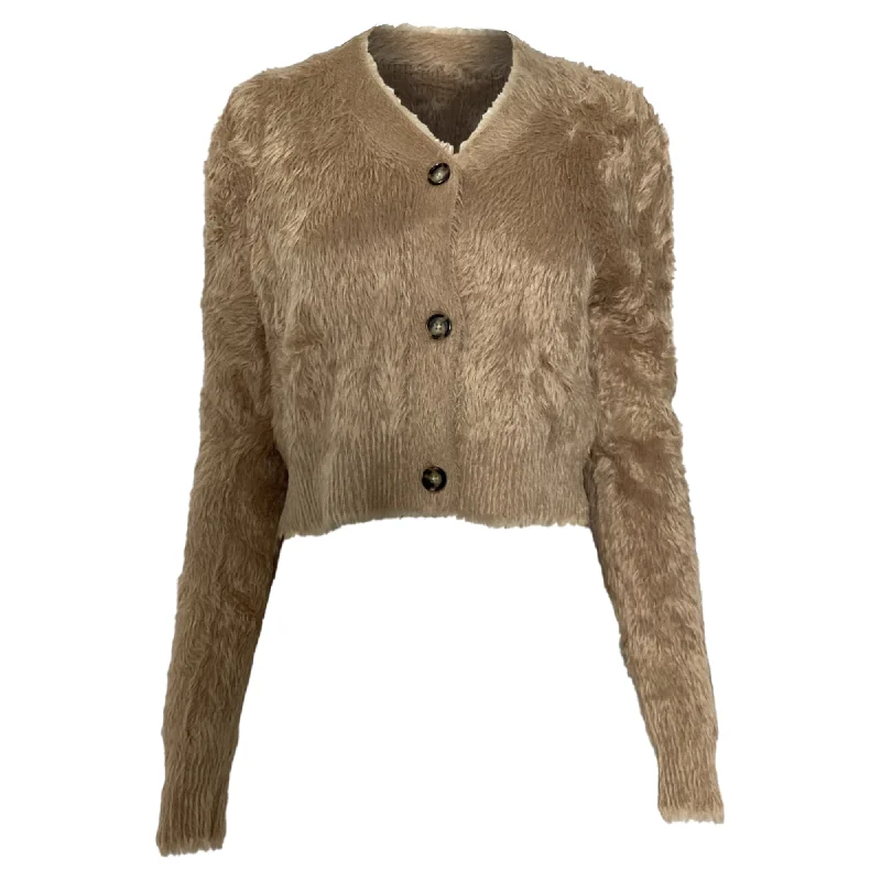 Acne Studios Brushed Cropped Cardigan in Brown Nylon Sharp Women's Italian