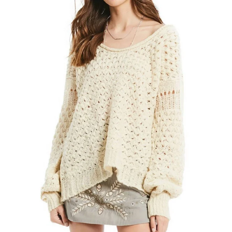 Crochet Wool Blend Sweater In Ivory purpose