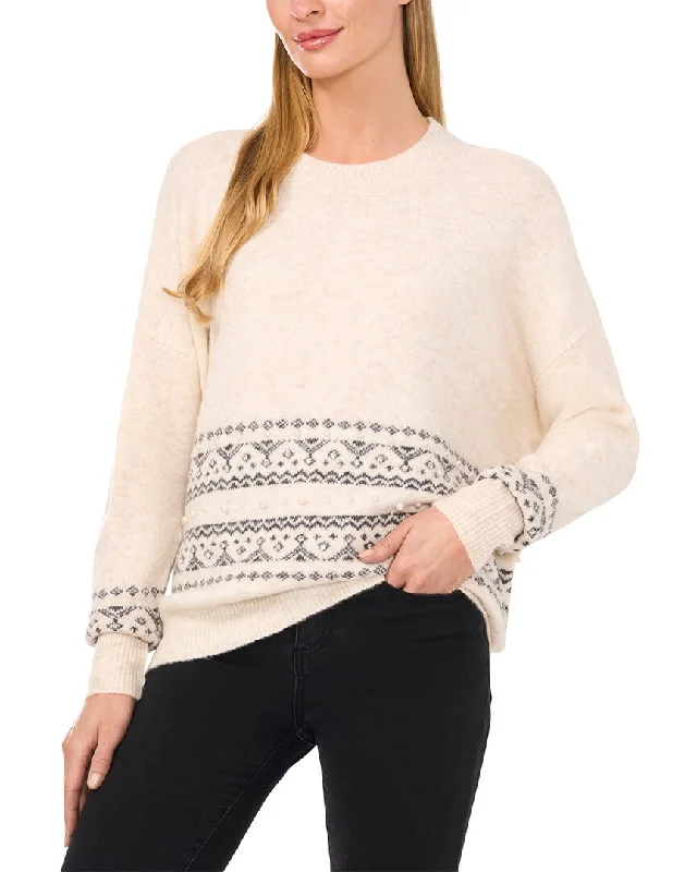 CeCe Fairisle Pearl Stripe Pullover Sweater Hip Women's Urban