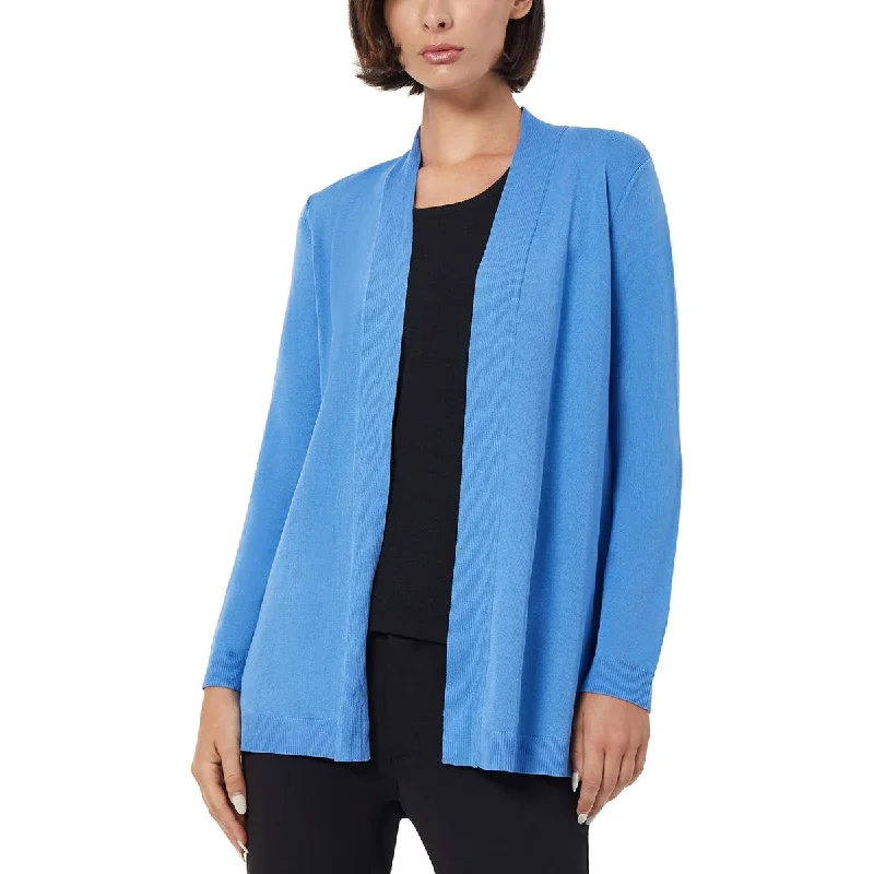 Petites Womens Open Front Ribbed Trim Cardigan Sweater Traditional Women's Wool