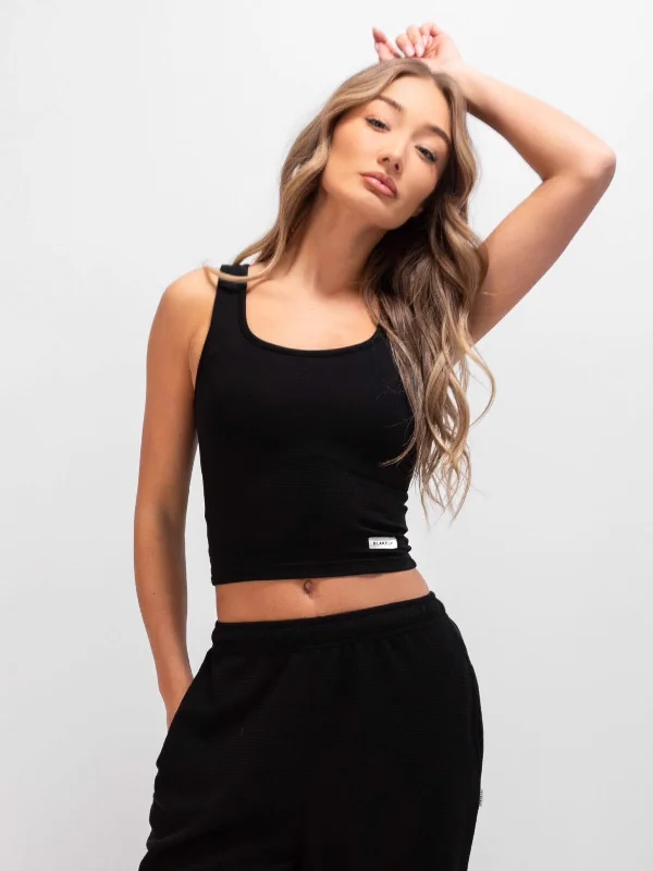 Soft Waffle Tank Top - Black Monochromatic Office Style