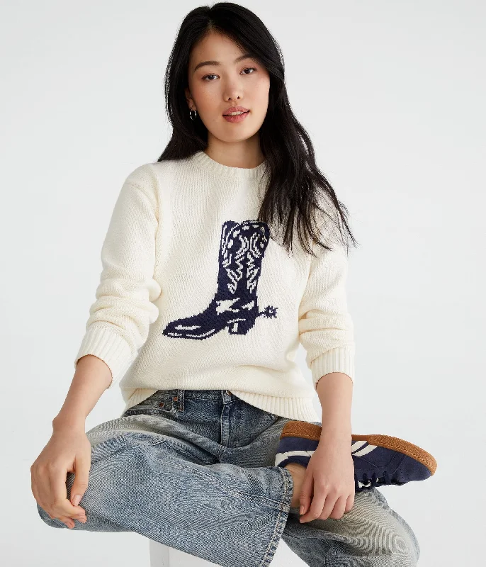 Aeropostale Cowgirl Boot Oversized Crew Sweater Contemporary 