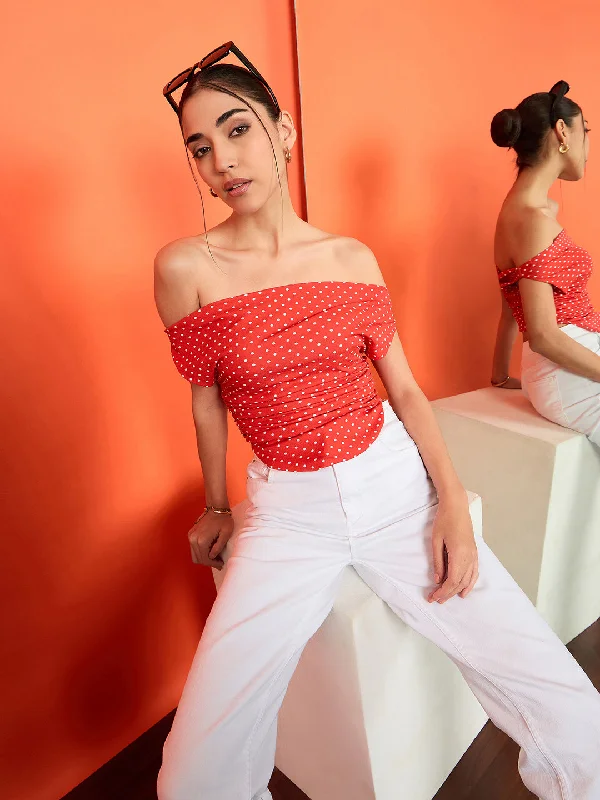 Printed Cotton Stretchable Draped Crop Top Sharp Women's Italian