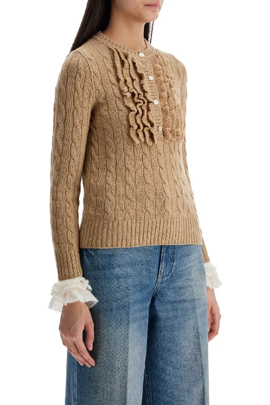 Valentino Garavani Beige And Ivory Cable Knit Crew Neck Sweater Casual Women's Japanese 