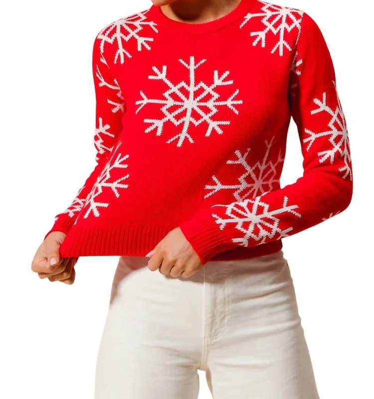 Christmas Snowflake Knitted Sweater In Red/ivory Feminine Women's Soft 