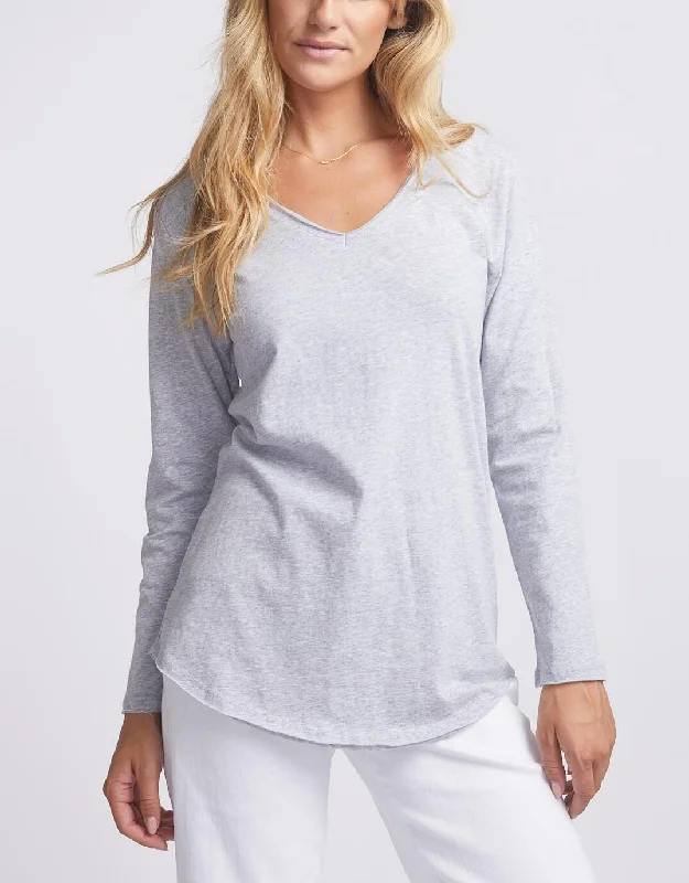 Original V-Neck Long Sleeve T-Shirt - Grey Marle Sleek Women's 