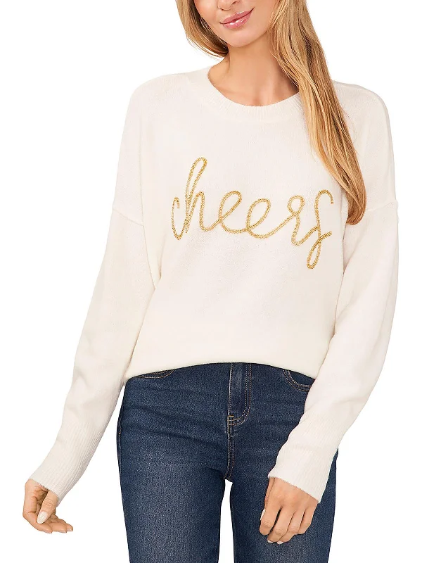 Womens Beaded Ribbed Trim Pullover Sweater Cozy Women's Sherpa - lined