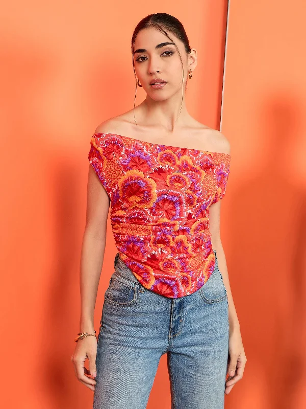 Printed Cotton Stretchable Draped Crop Top Laid - back Women's Vibe