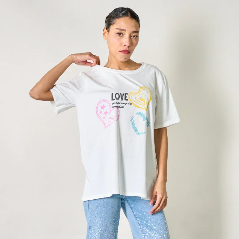 Love heart graphic tee wholesale Stylish Women's Neon
