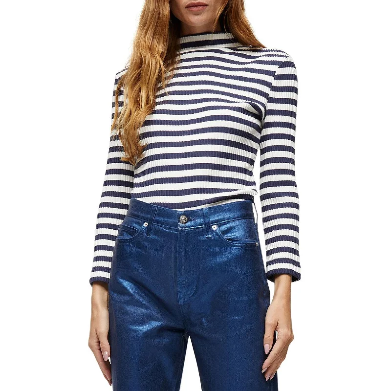 Womens Striped Long Sleeves Mock Turtleneck Sweater Relaxed Women's Beachy