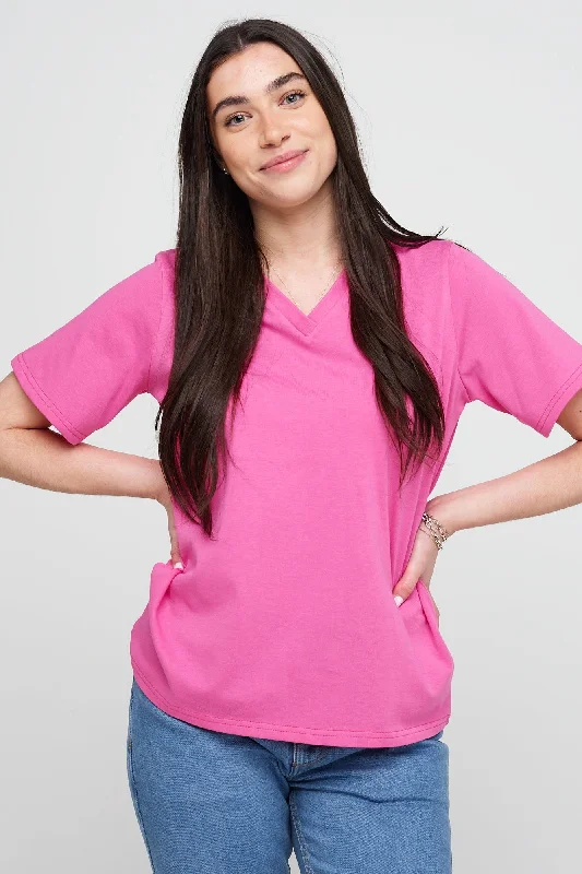 Women's Short Sleeve V-Neck T Shirt - Fuchsia Pink Refined Women's Hand - crafted