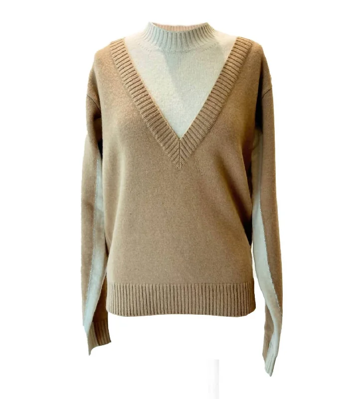 Two-Tone Layered Sweater In Camel / Beige Youthful Women's Anime - inspired