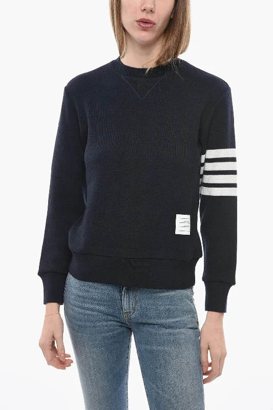 Thom Browne Crew Neck Cashmere Blend Sweater With Contrasting Bands Earthy Women's 