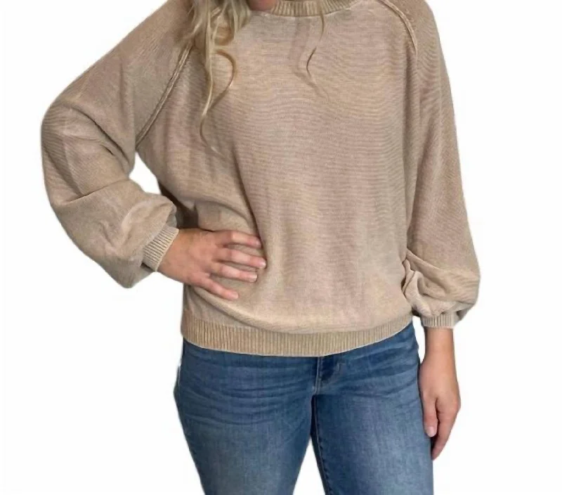 Mineral Washed Sweater In Khaki Unique Women's Upcycled